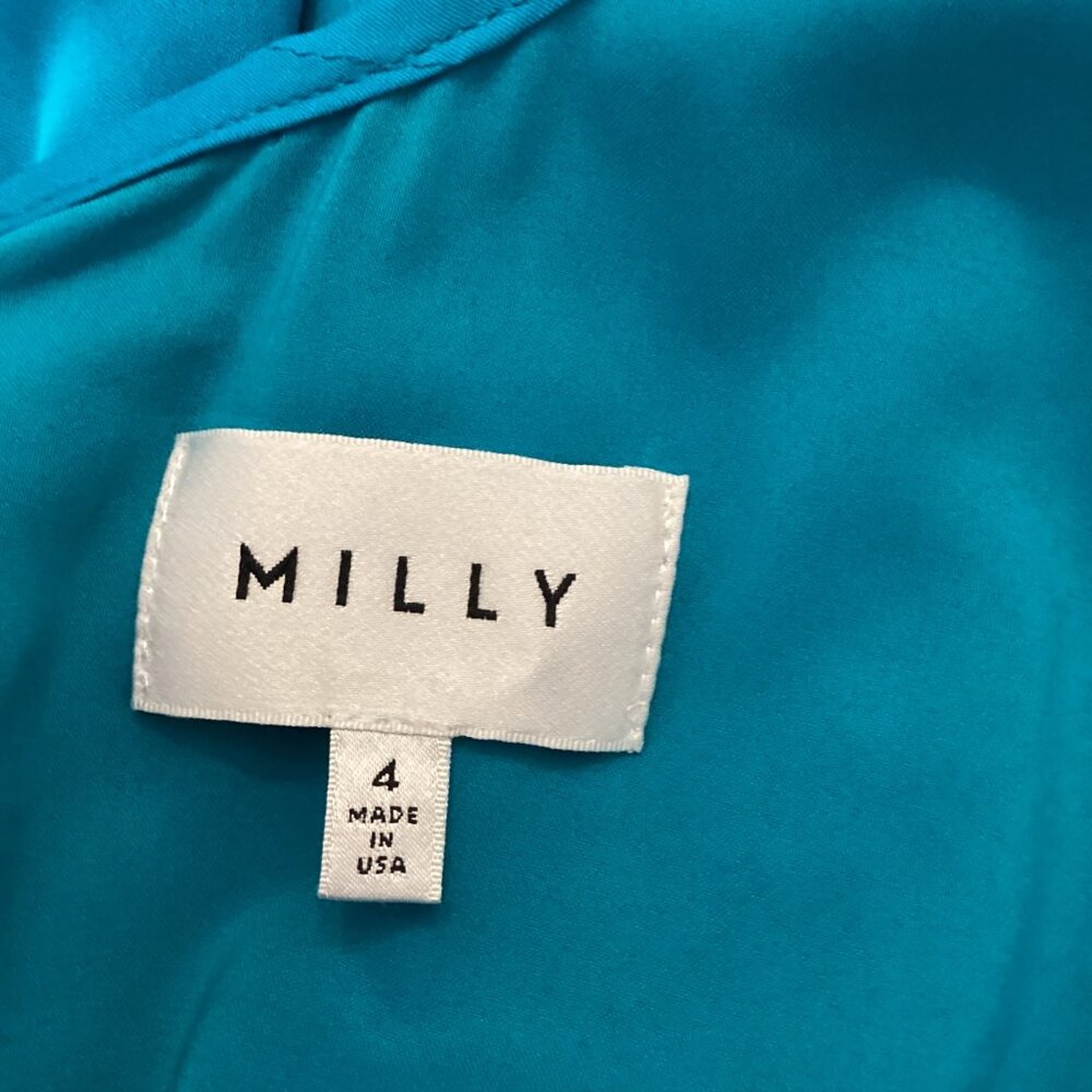 Milly Dress Size 4‎ Butterfly Sleeve Bateau Neck Silk-Blend Blue Aqua - Picture 8 of 9